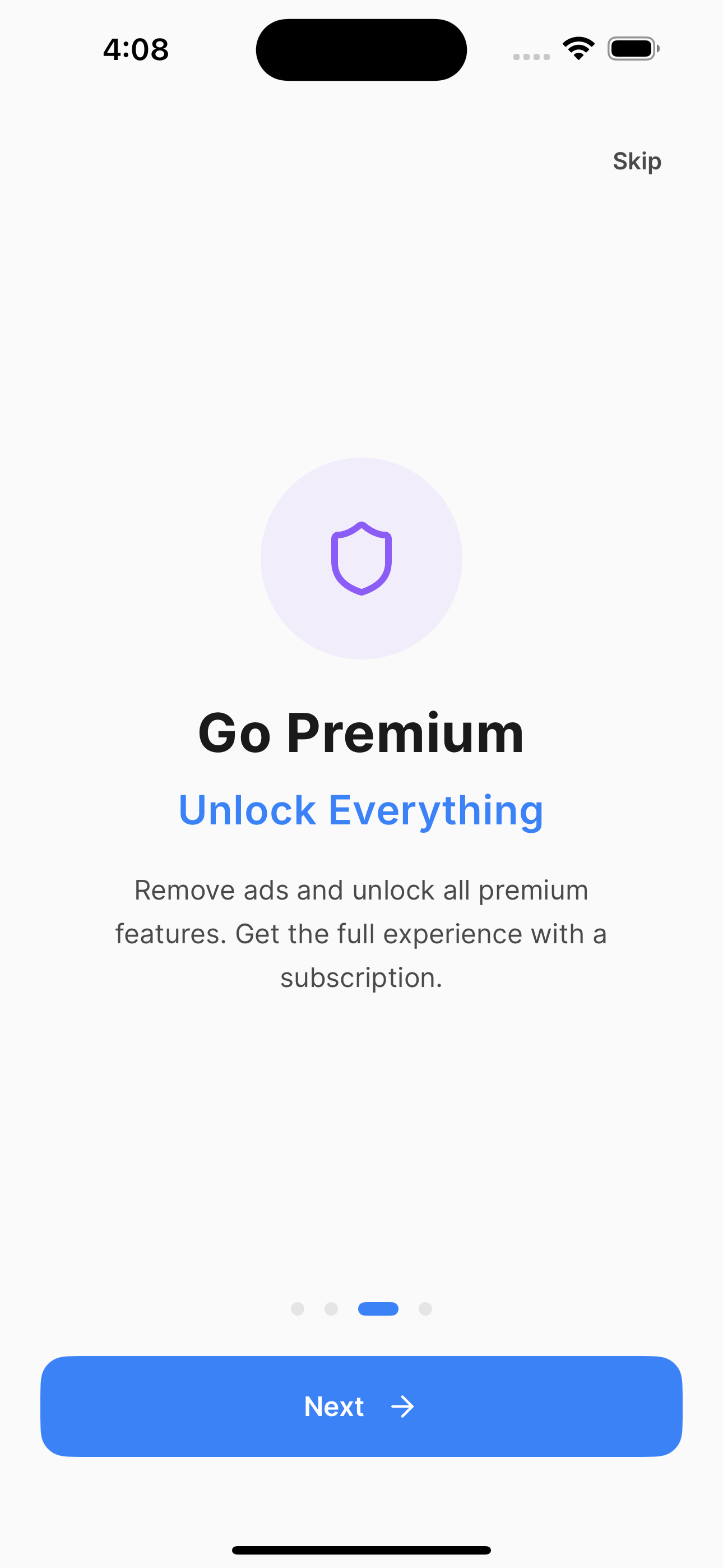 Premium onboarding screen